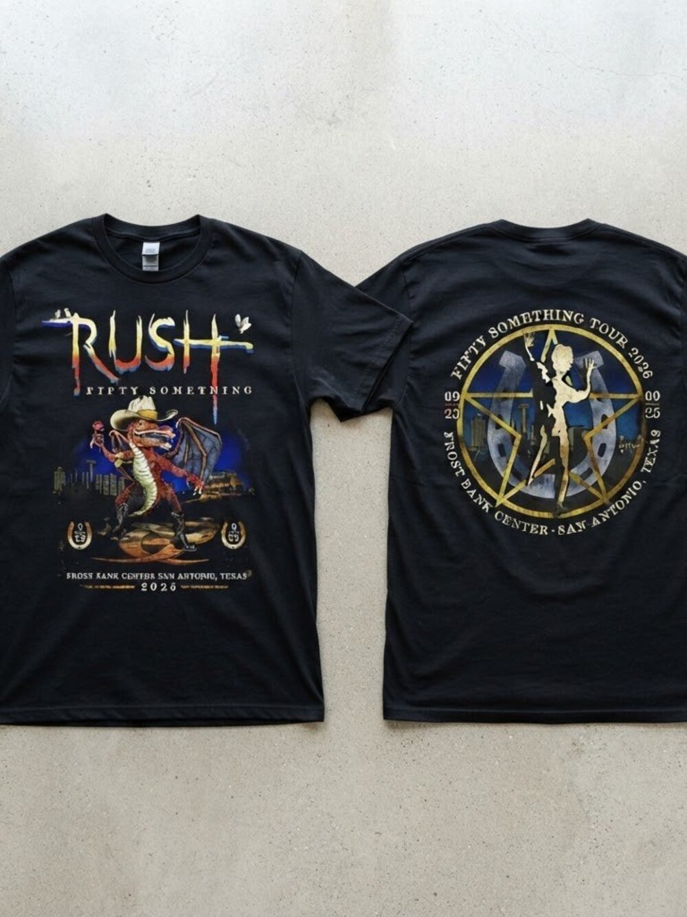 Rush Fifty Something Tour San Antonio TX 2026 Alligator Graphic Black T-Shirt